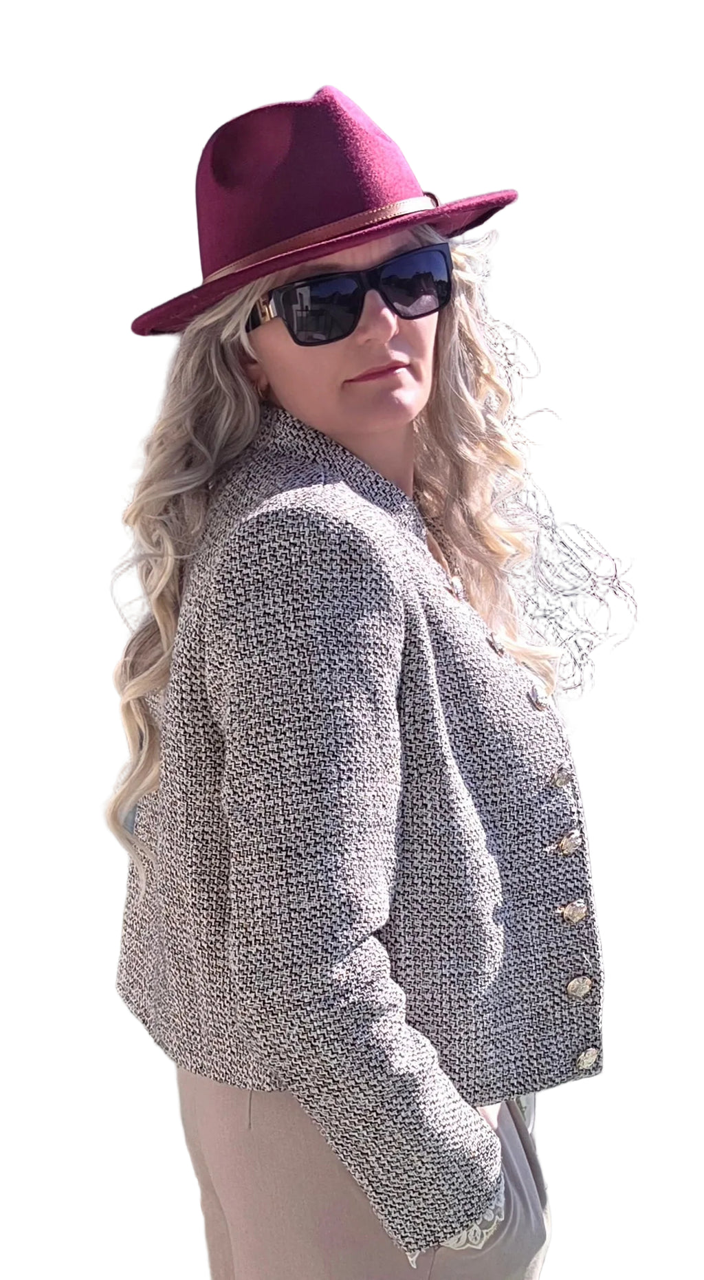 Tweed-inspirerad jacka med guldknappar
